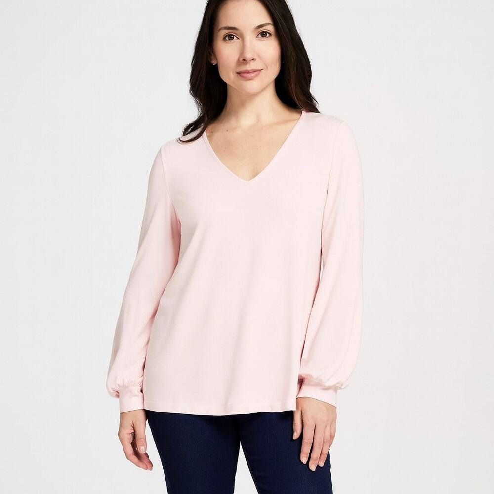 Gibson Women’s Sweater Medium Pink V-Neck Blouson Sleeve Pullover NWOT